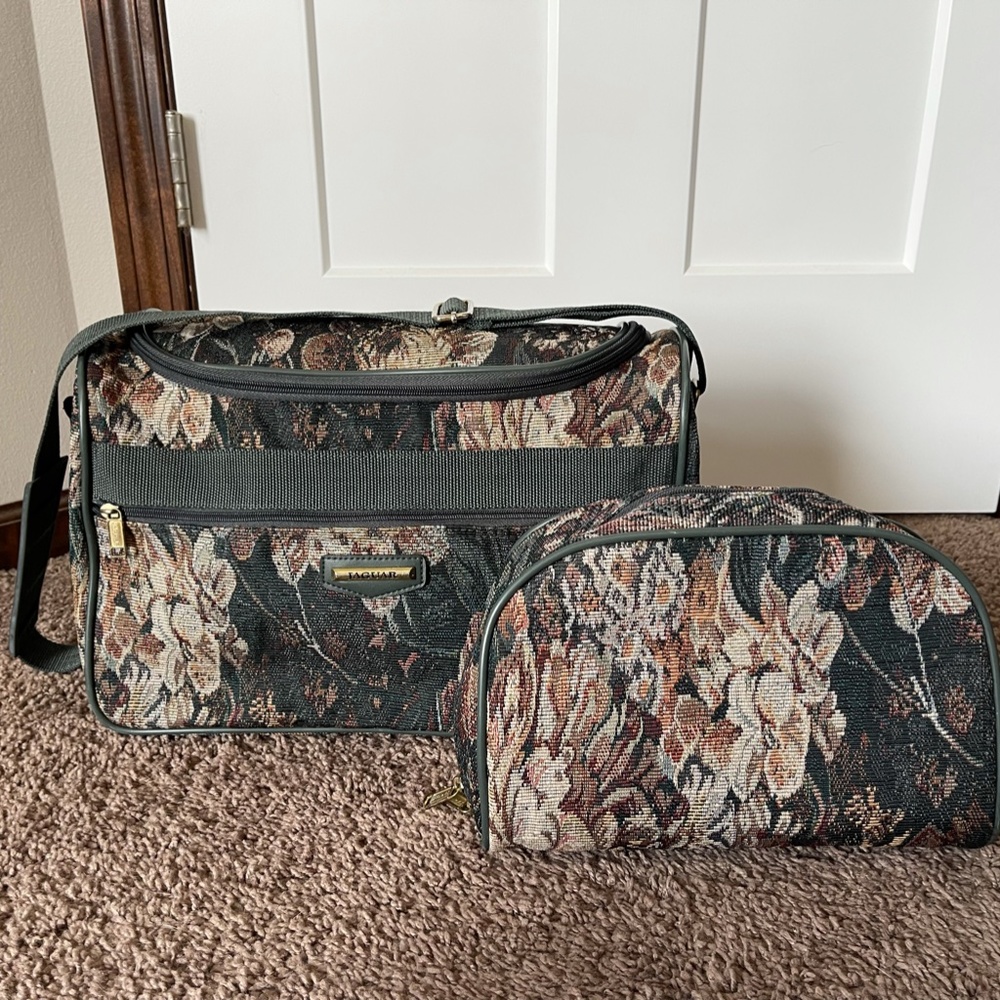 Jaguar Travel Bag and Makeup Bag Set Vintage Floral